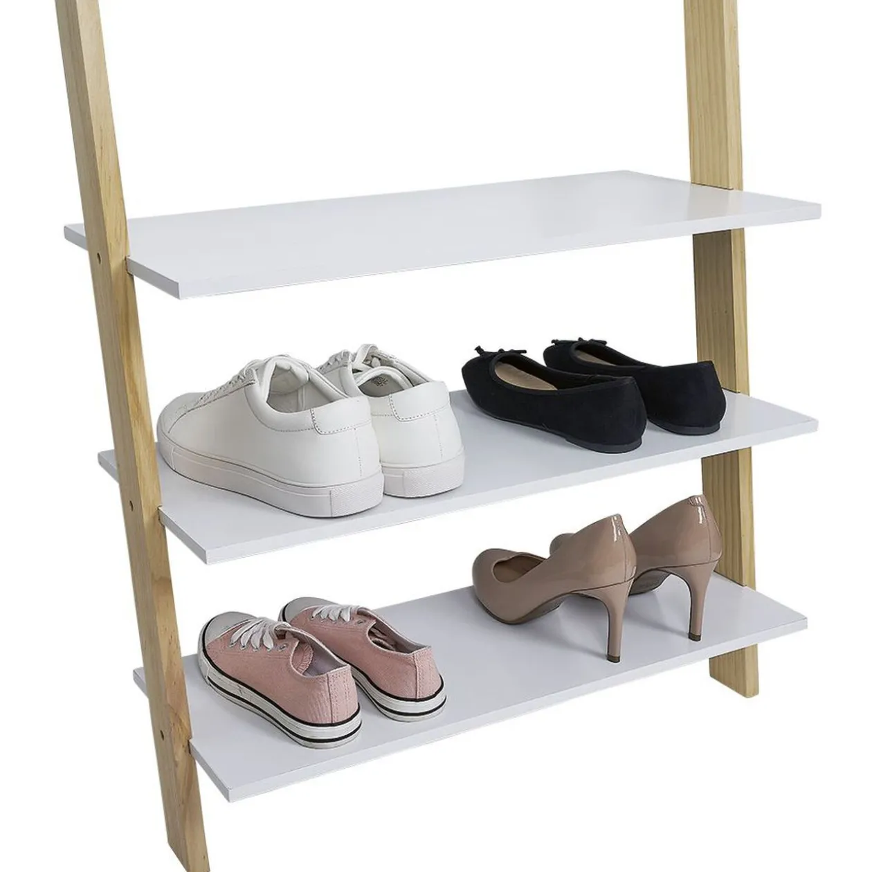 Vestiaire en bois à fixer au mur 3 étagères naturel et blanc