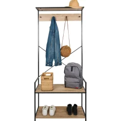 Vestiaire métal et bois 4 crochets 2 niveaux 1 étagère