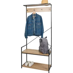 Vestiaire métal et bois 4 crochets 2 niveaux 1 étagère