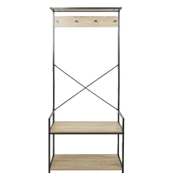 Vestiaire métal et bois 4 crochets 2 niveaux 1 étagère