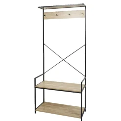 Vestiaire métal et bois 4 crochets 2 niveaux 1 étagère